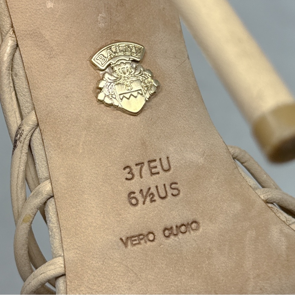 BALLY Switzerland Vintage Y2K Strappy Bow Leather Stiletto Heel Mule Sandal Nude - Picture 14 of 16